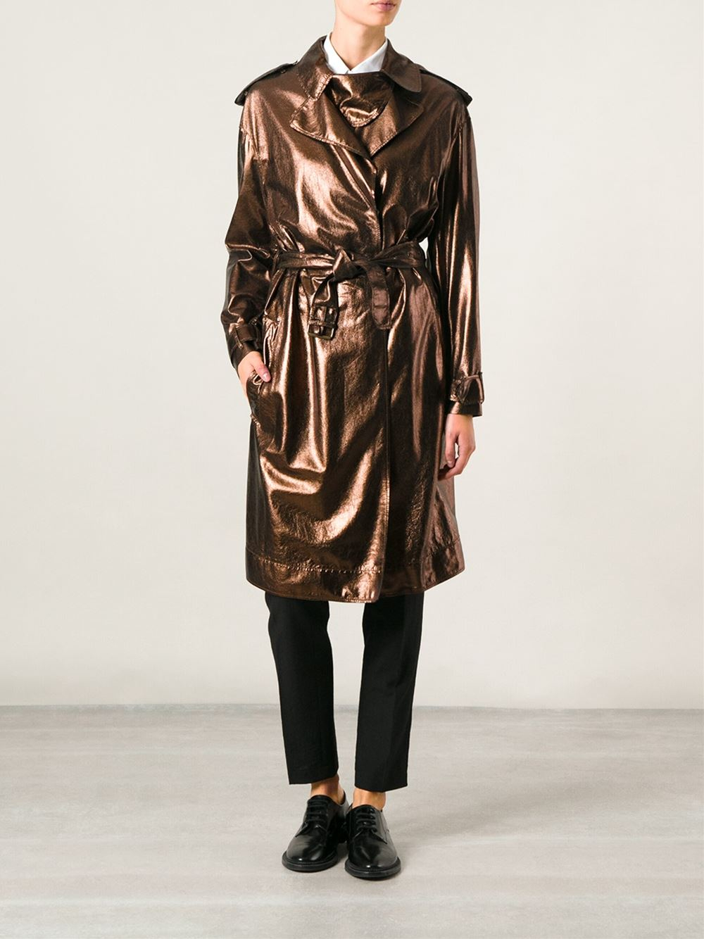 Lanvin Patent Rubber Cotton Trench Coat In Black For Men Lyst Beige Camel Cotton And Paper Trench Coat Retail Price 1200 Size 40