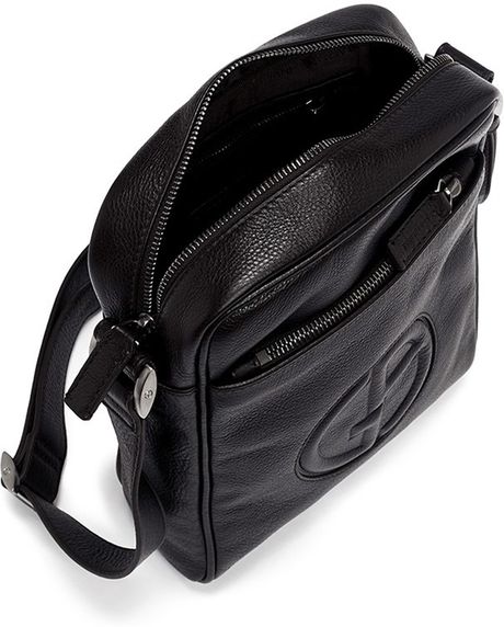Armani Logo Embossed Leather Crossbody Bag in Black for Men (Neutral ...