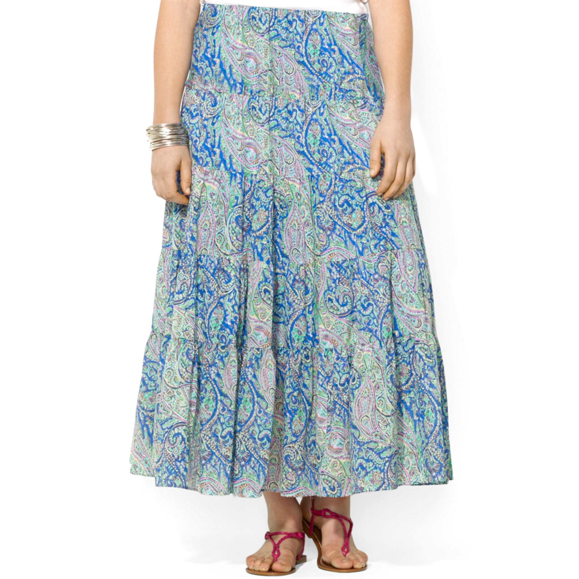 Lauren by Ralph Lauren Plus Size Tiered Paisleyprint Maxi Skirt in Blue