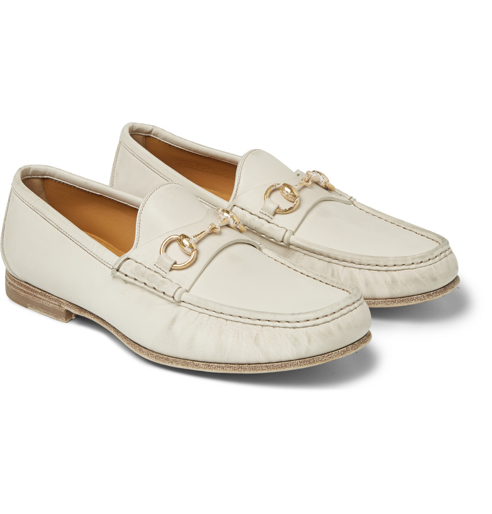 white loafers for lyst gucci horsebit burnished leather loafers in white white loafers for lyst gucci horsebit burnished leather loafers in white