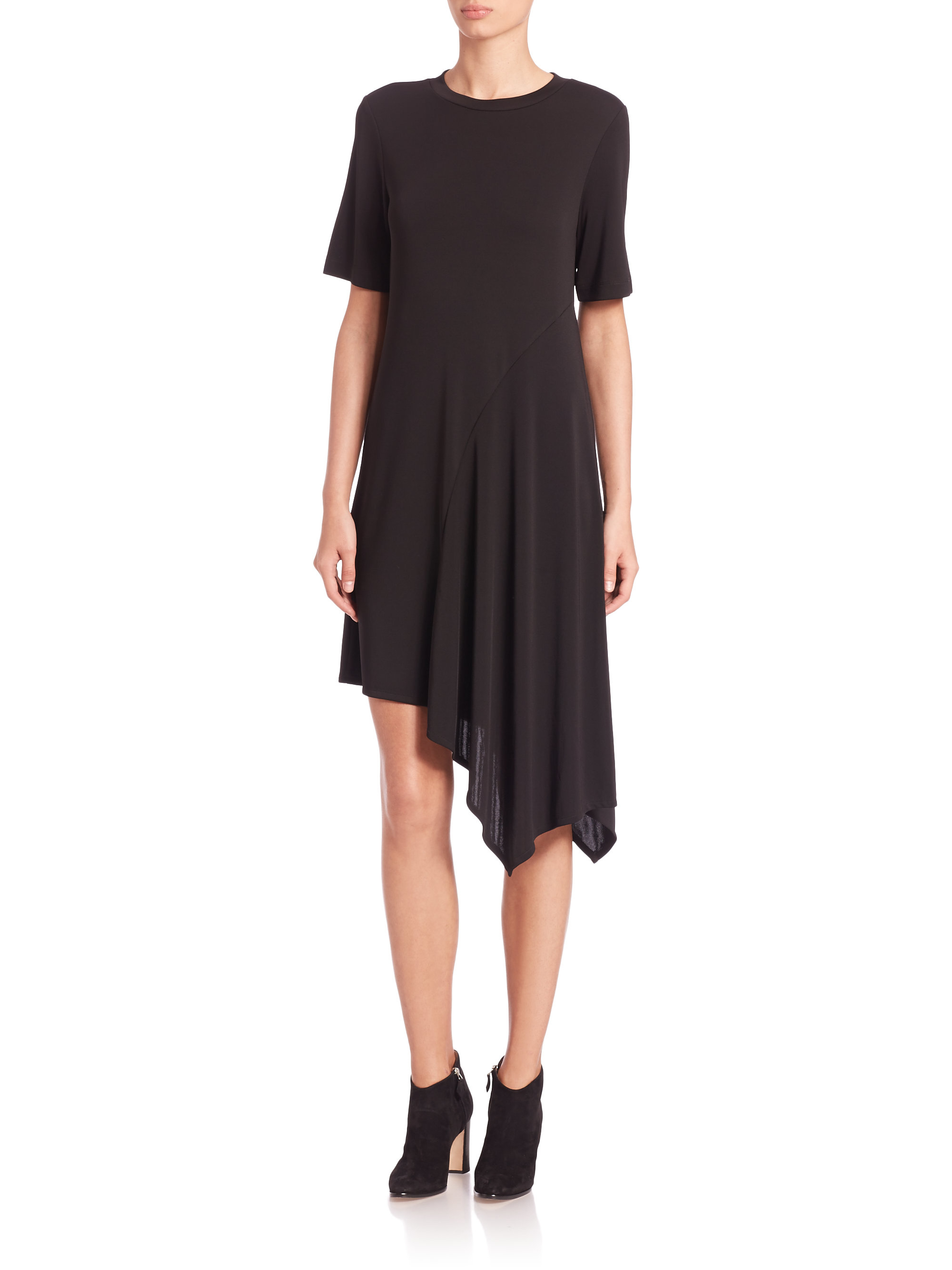 Dkny Stretch Jersey Asymmetrical Dress in Black | Lyst