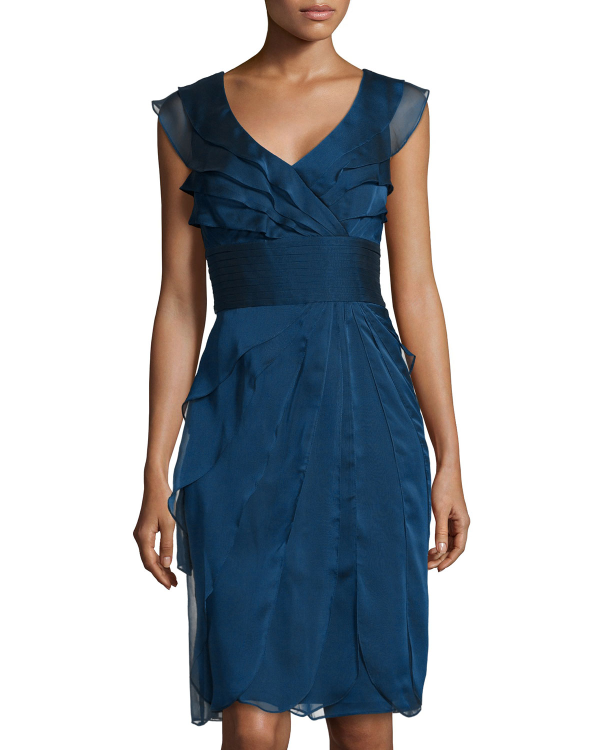 Adrianna Papell Iridescent Ruffle-tiered Cocktail Dress in Blue (NAVY ...