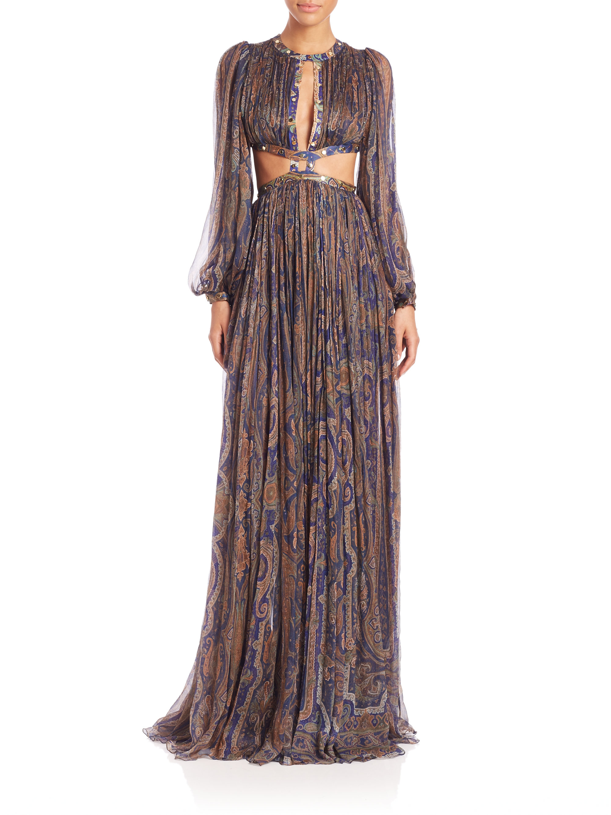 Zimmermann Esplanade Silk Rivettrim Paisley Maxi Dress in Brown Lyst
