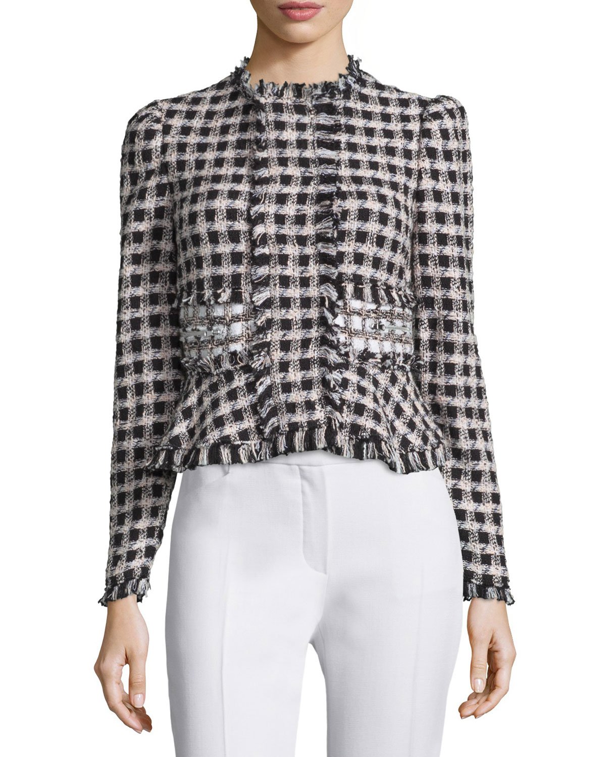 Rebecca taylor Plaid Tweed Jacket in White | Lyst