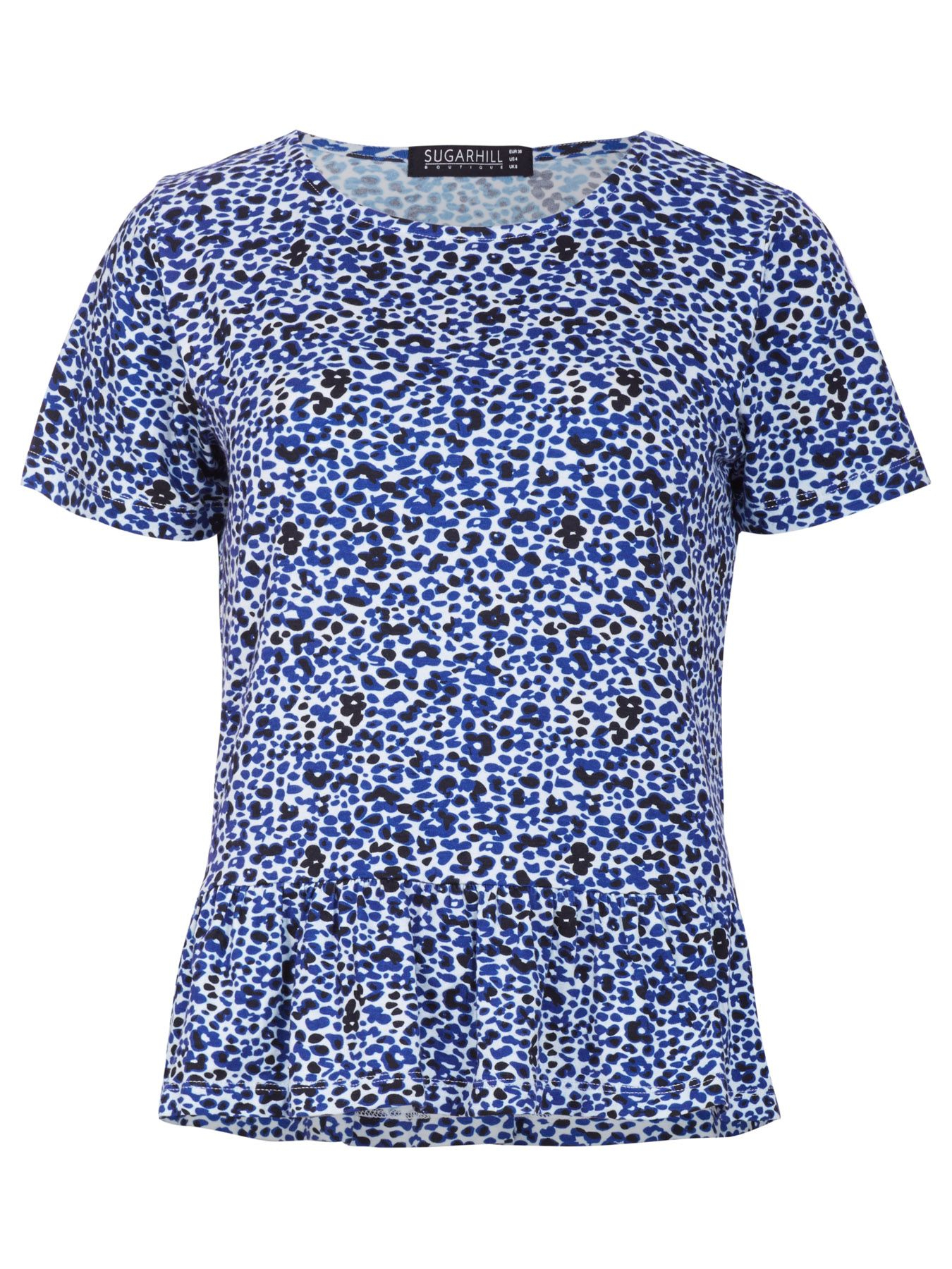 Sugarhill Leopard Print Peplum T-shirt in Blue | Lyst