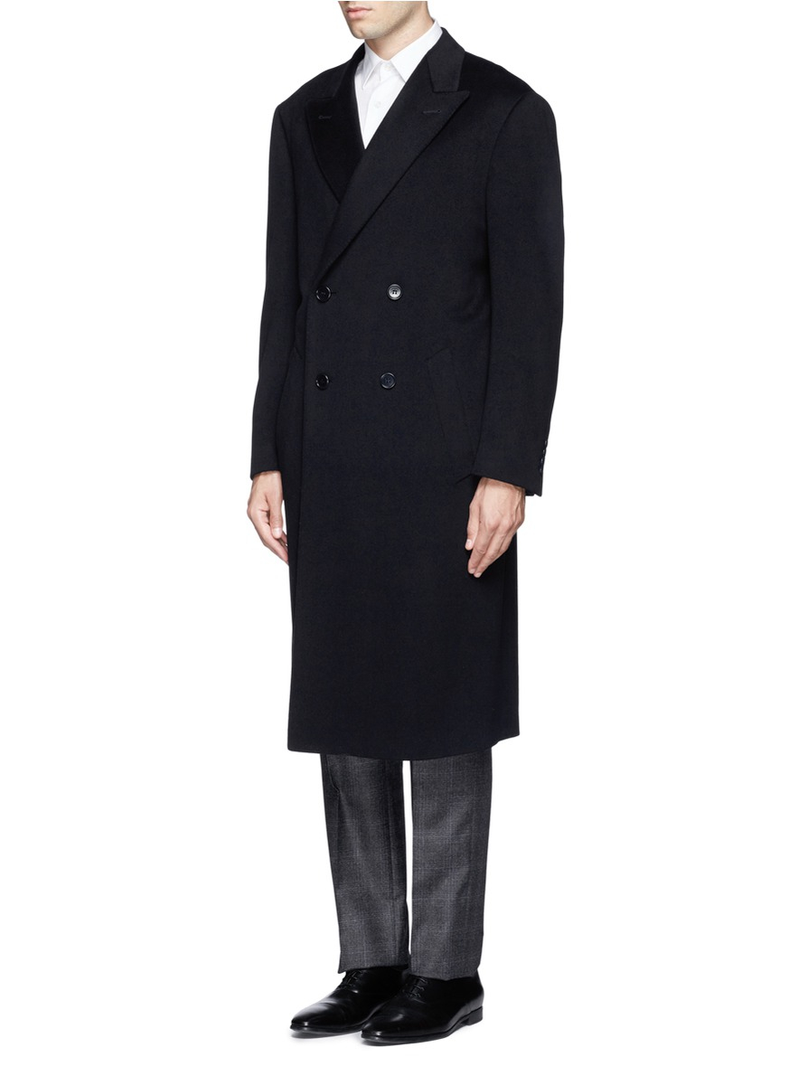 Canali Double Breasted Wool-cashmere Coat in Blue for Men | Lyst
