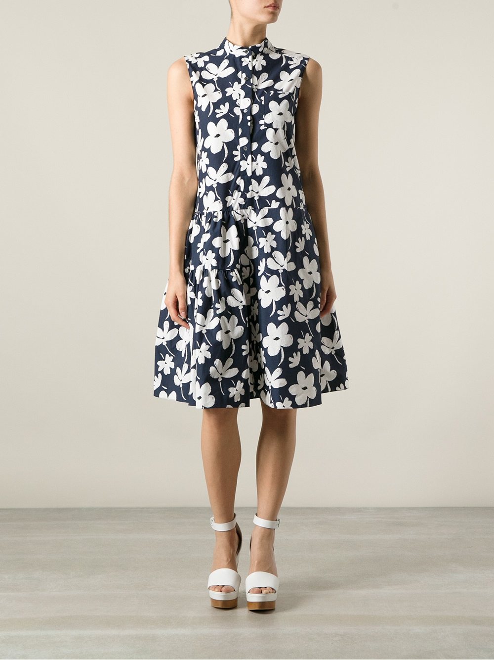 Lyst - Marni Floral Print Dress in Blue