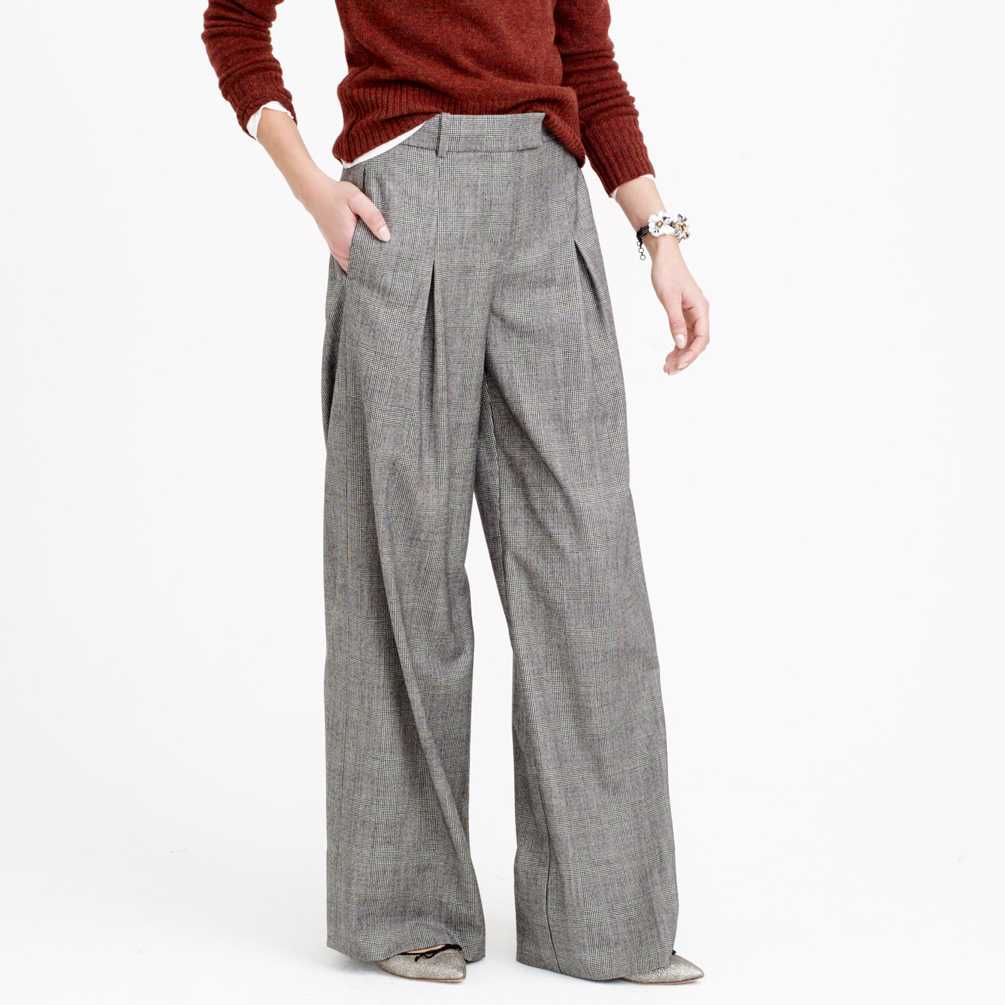 Lyst - J.Crew Wide-leg Pant In Glen Plaid Wool in Gray