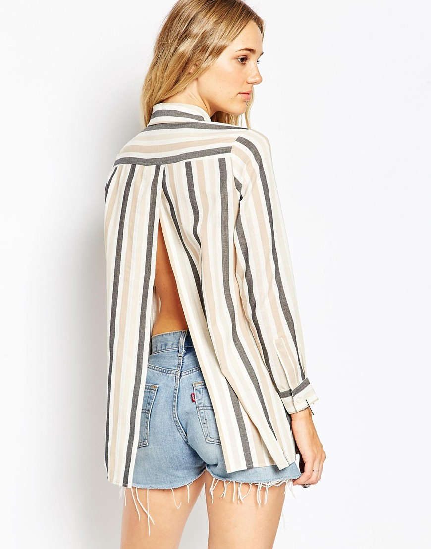Lyst Asos Open Back Shirt In Black And Camel Stripe