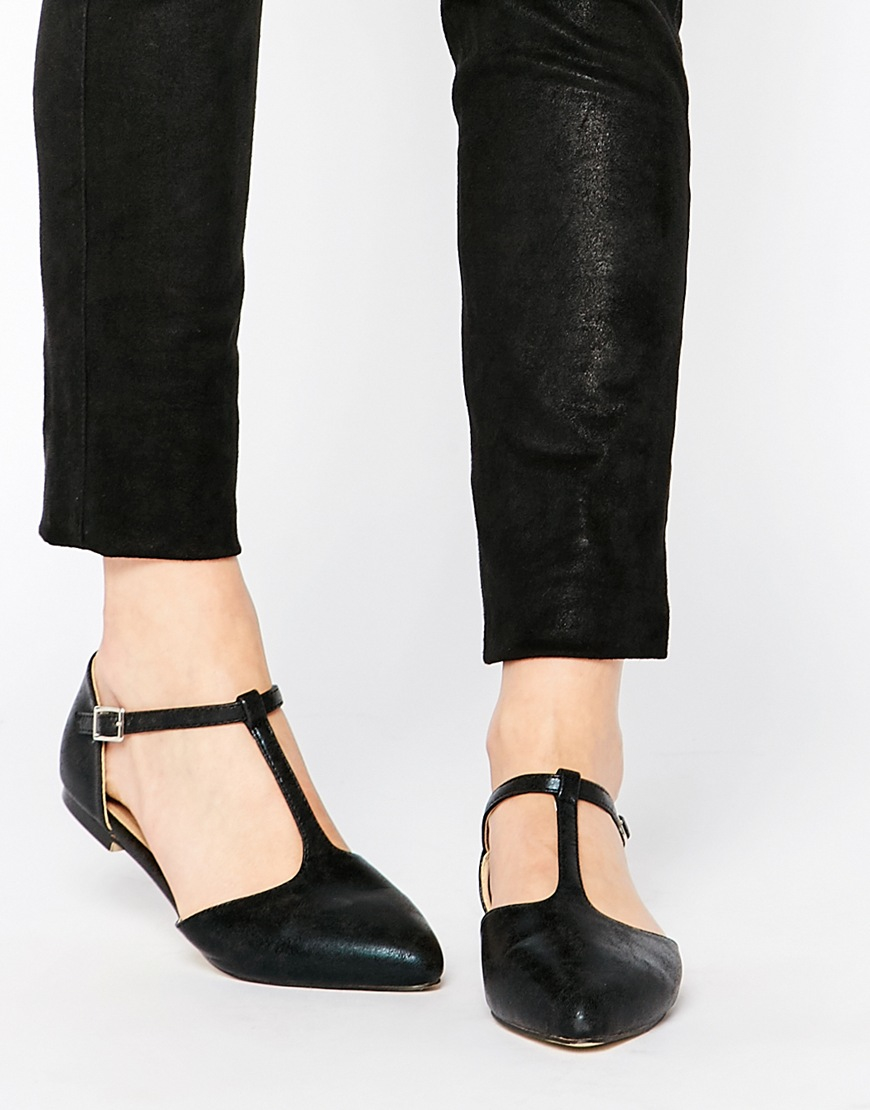 Lyst - London Rebel T-bar Point Flat Shoes in Black