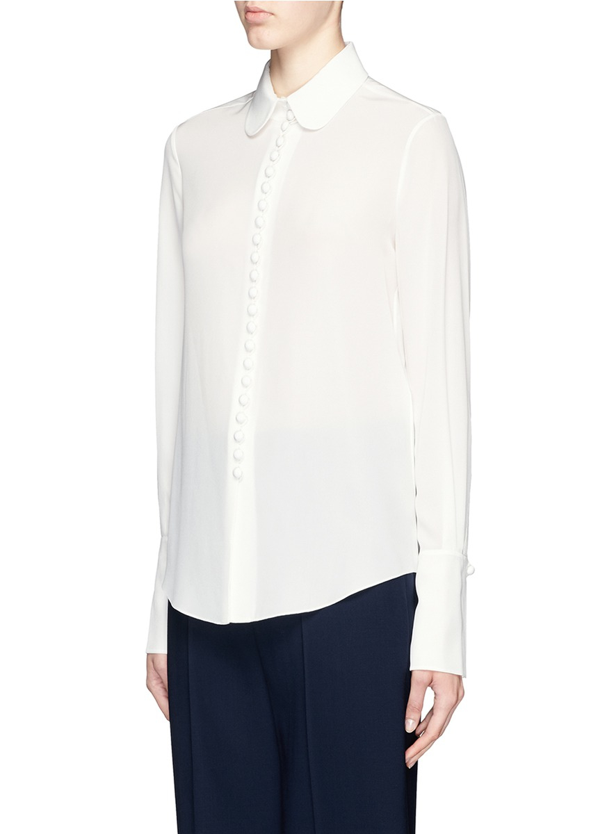 Chloé Peter Pan Collar Silk Blouse in White | Lyst