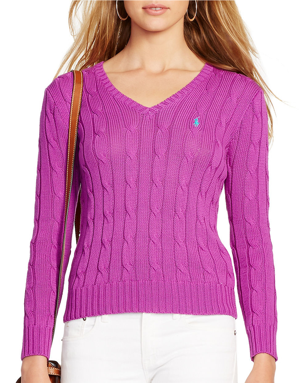 Lyst - Polo Ralph Lauren Cabled V-neck Sweater in Purple