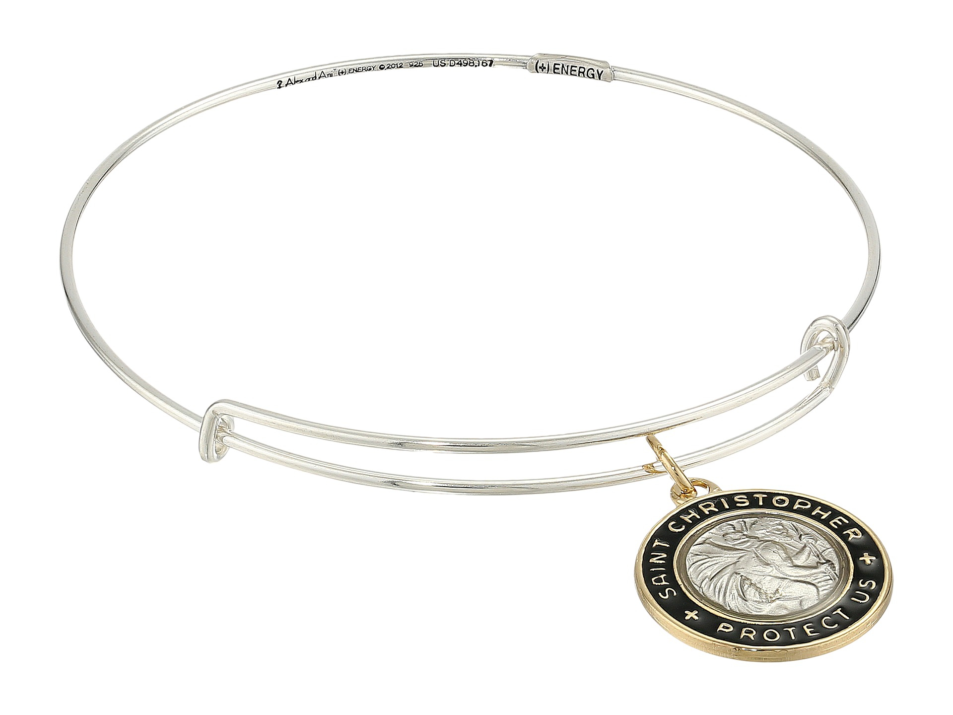 Lyst Alex And Ani Black Saint Christopher Charm Bangle In Metallic Gallery