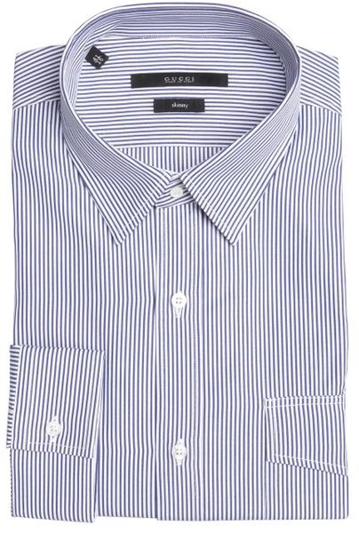Gucci Navy And White Pinstripe Cotton Point Collar Dress Shirt in Blue ...