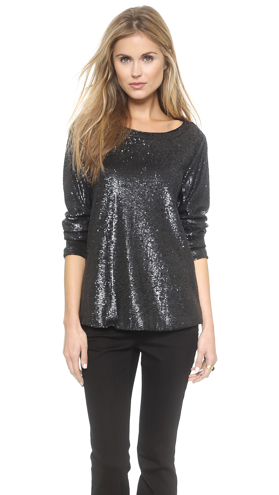 Rachel zoe Cora Long Sleeve Sequin Top - Black in Black | Lyst