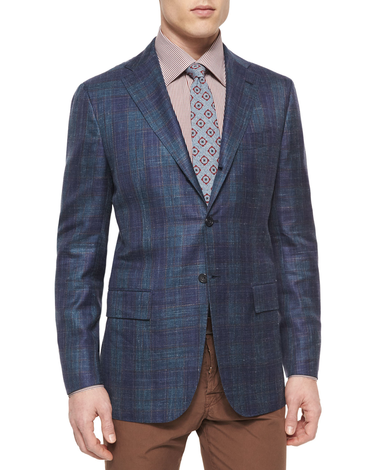 Kiton Cashmere Blend Plaid Sport Coat In Blue For Men Lyst