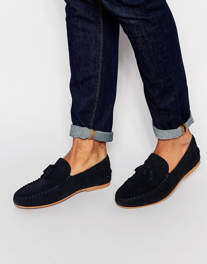 Lyst - Asos Tassel Loafers In Navy Suede With Fringe in Blue for Men