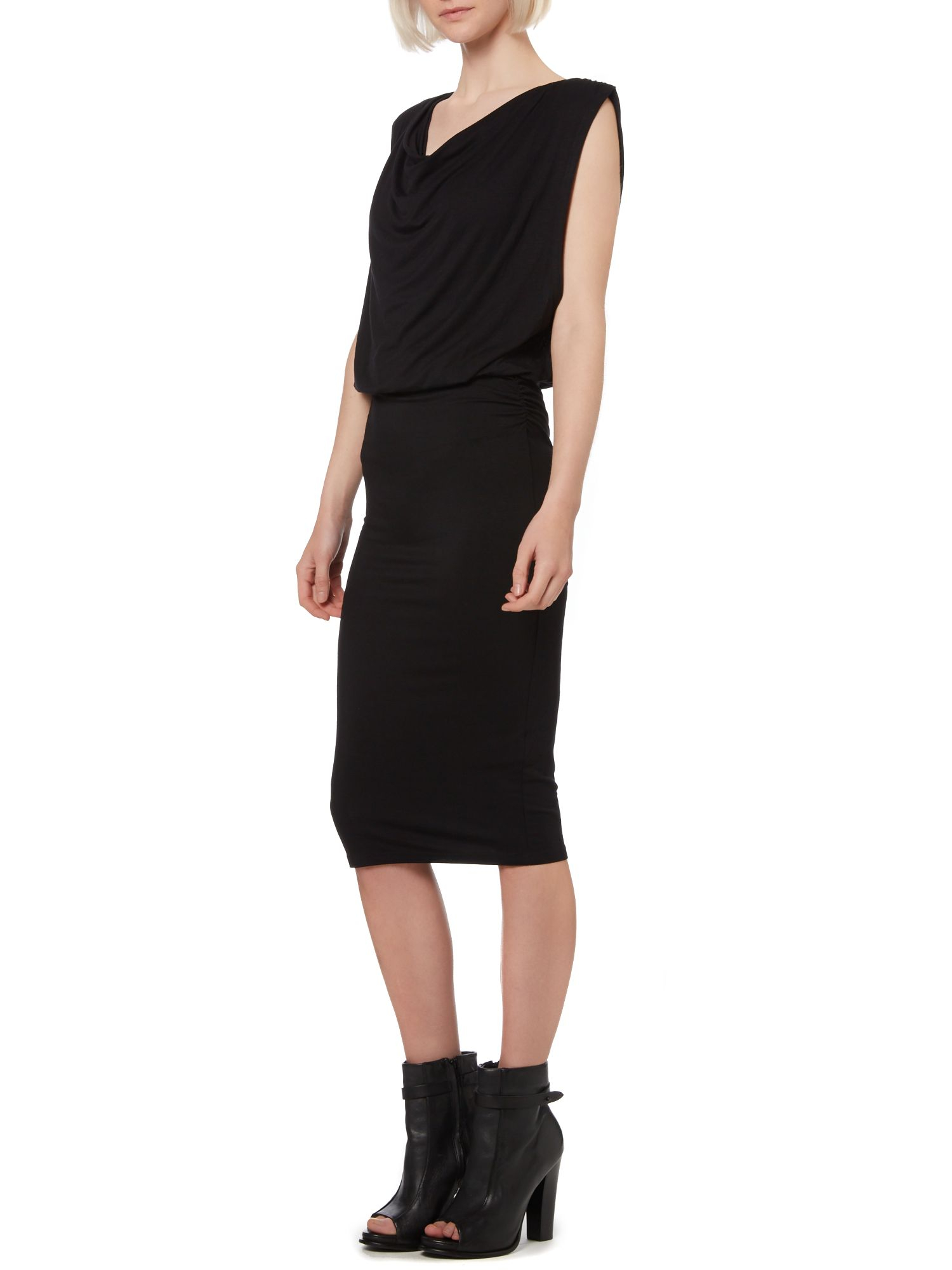 Label lab Ruched Bodycon Midi Dress in Black | Lyst