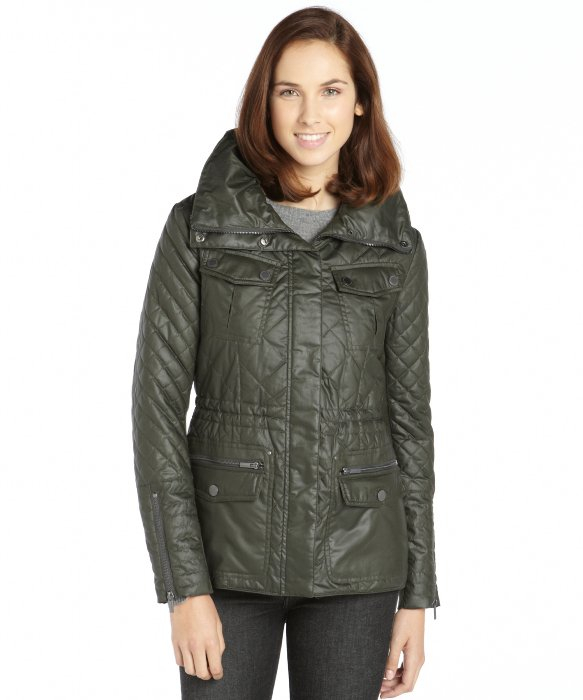 Lyst - Bcbgmaxazria Olive Quilted Coated Cotton 'Kelly' Hooded Anorak ...