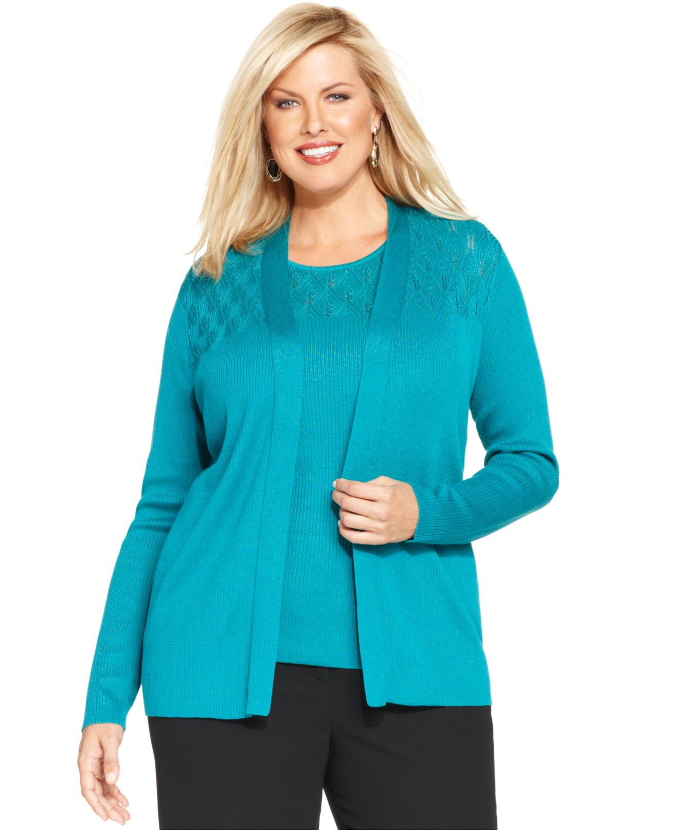 Lyst - Jones New York Collection Plus Size Pointelle Cardigan in Blue