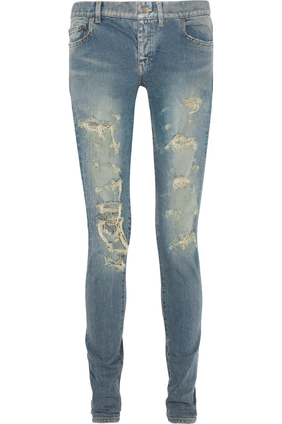 Saint Laurent Distressed Low-Rise Skinny Jeans in Blue | Lyst