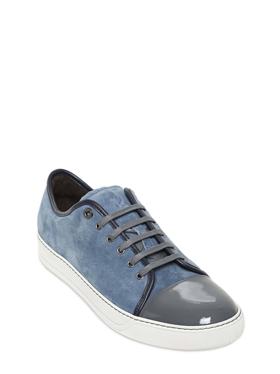 Lyst - Lanvin Patent Leather & Suede Sneakers in Blue for Men