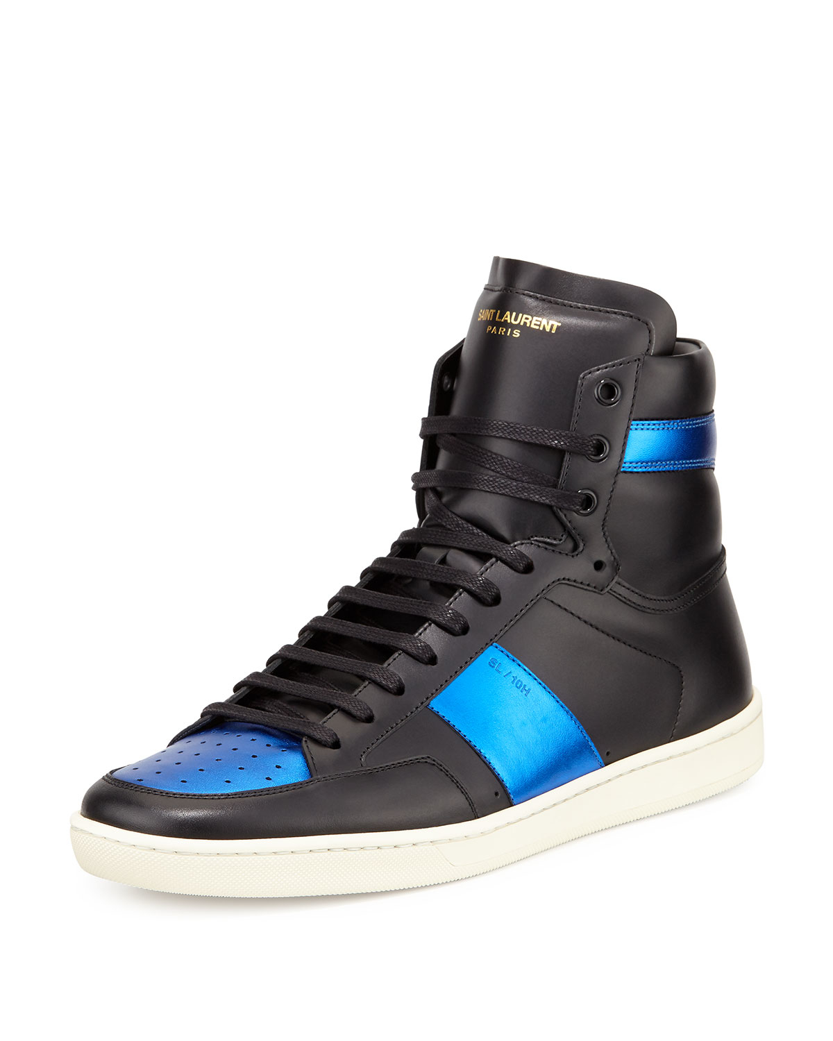 Lyst - Saint Laurent Leather High-Top Sneakers in Blue for Men