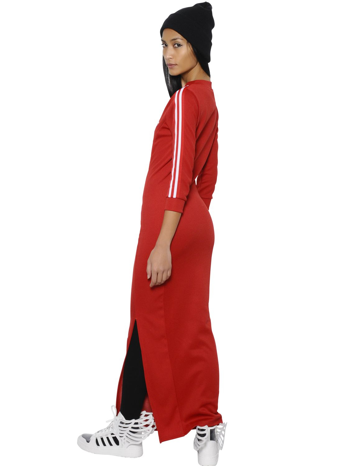 Jeremy Scott for adidas Striped Jersey Dress in Red - Lyst