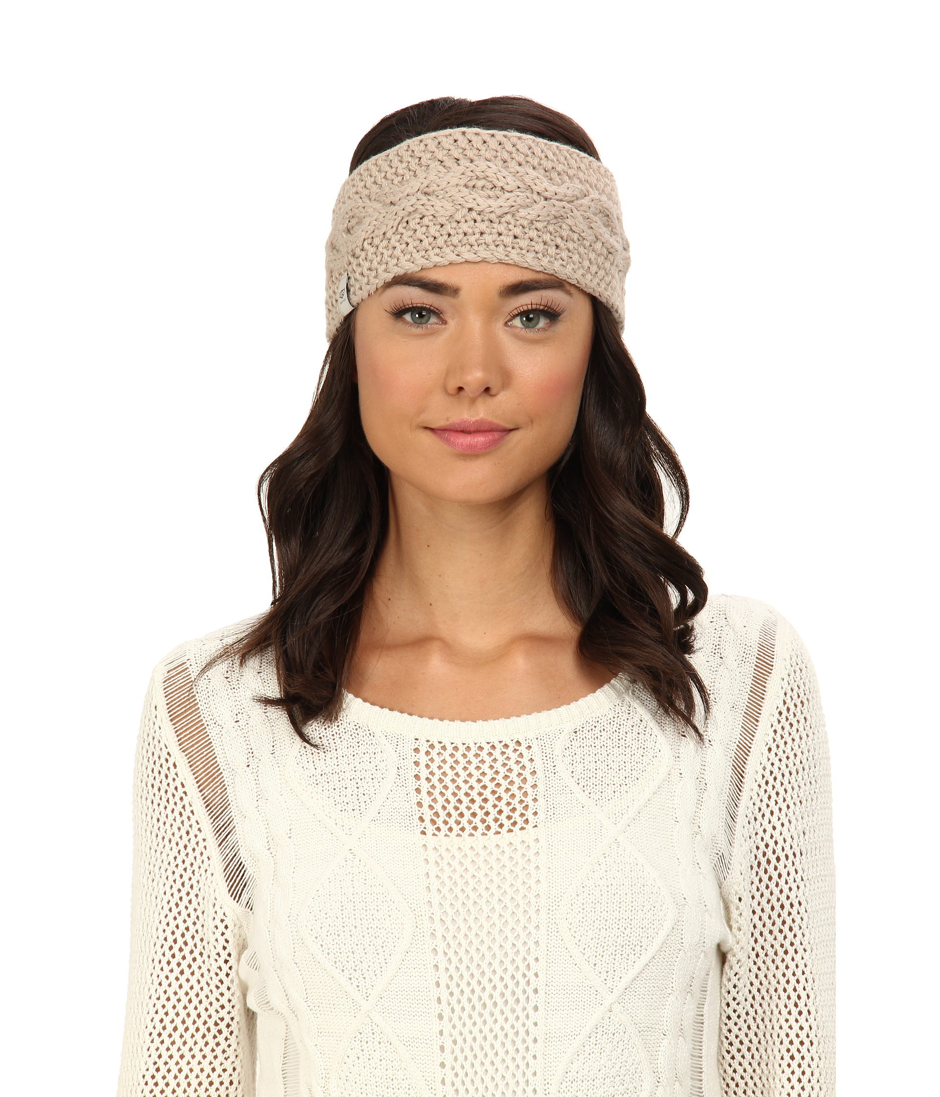 Ugg Nyla Cable Headband With Lurex in Gray (Moonlight M) | Lyst