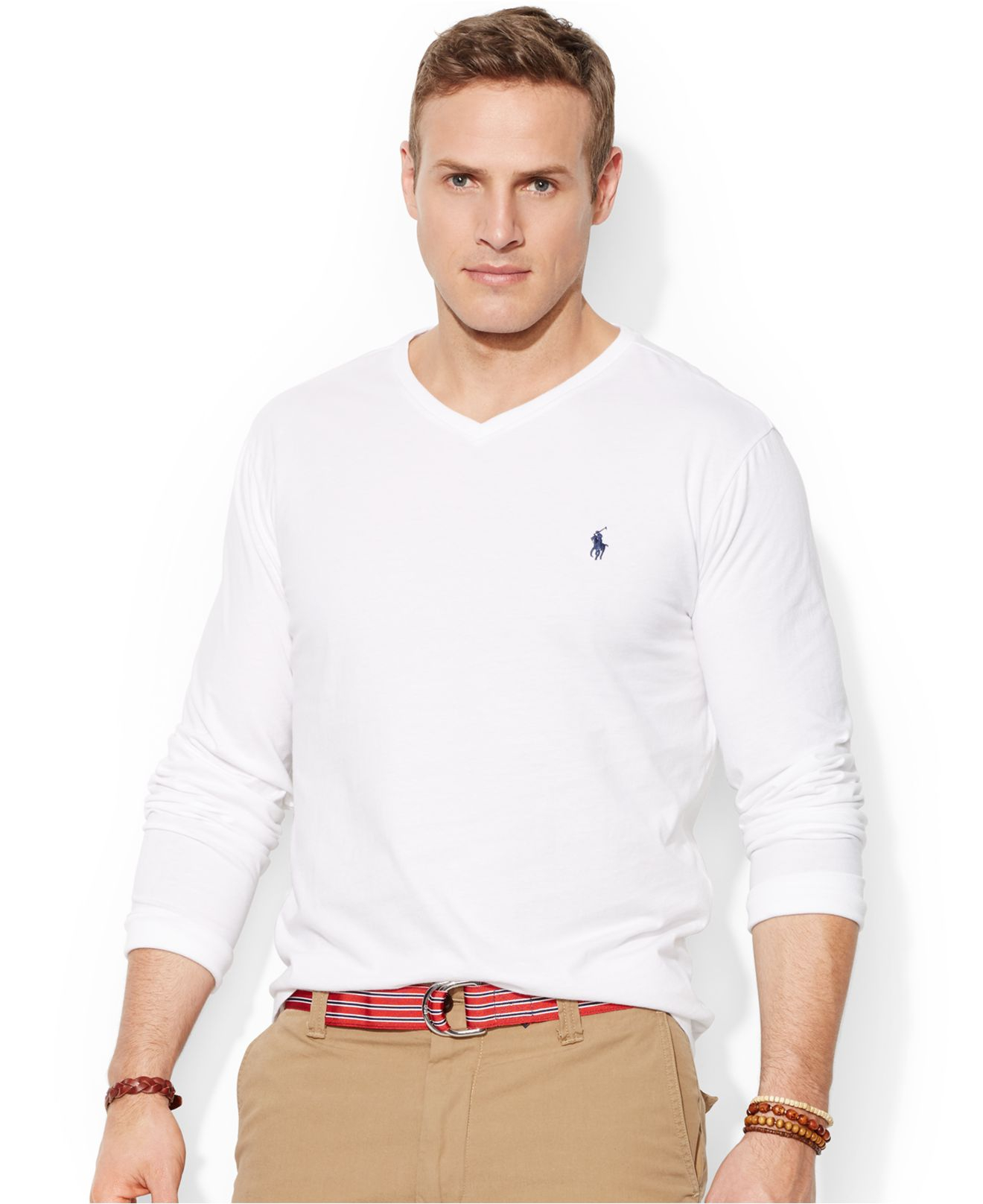 Lyst Polo Ralph Lauren Big And Tall Long Sleeve V Neck T Shirt In White For Men