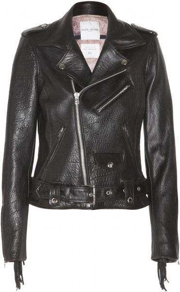 Each X Other Fringed Leather Biker Jacket in Black | Lyst