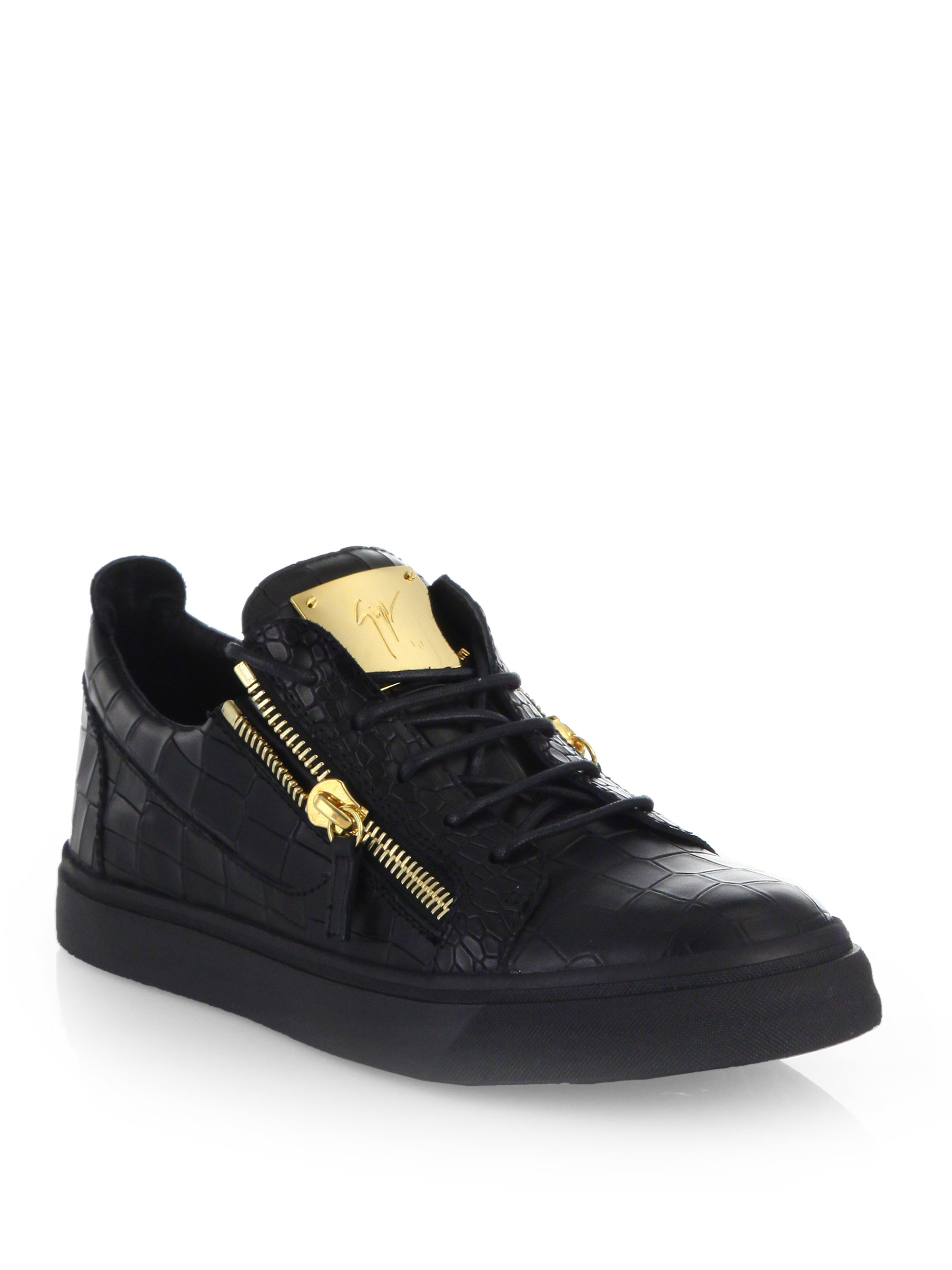 Giuseppe zanotti Leather Croc-embossed Low-top Sneakers in Black for ...