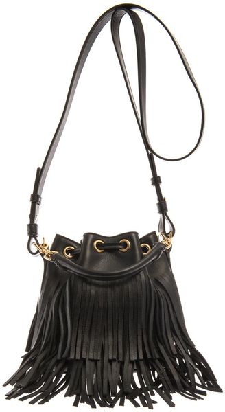 Saint Laurent Fringe Leather Bucket Bag in Black | Lyst
