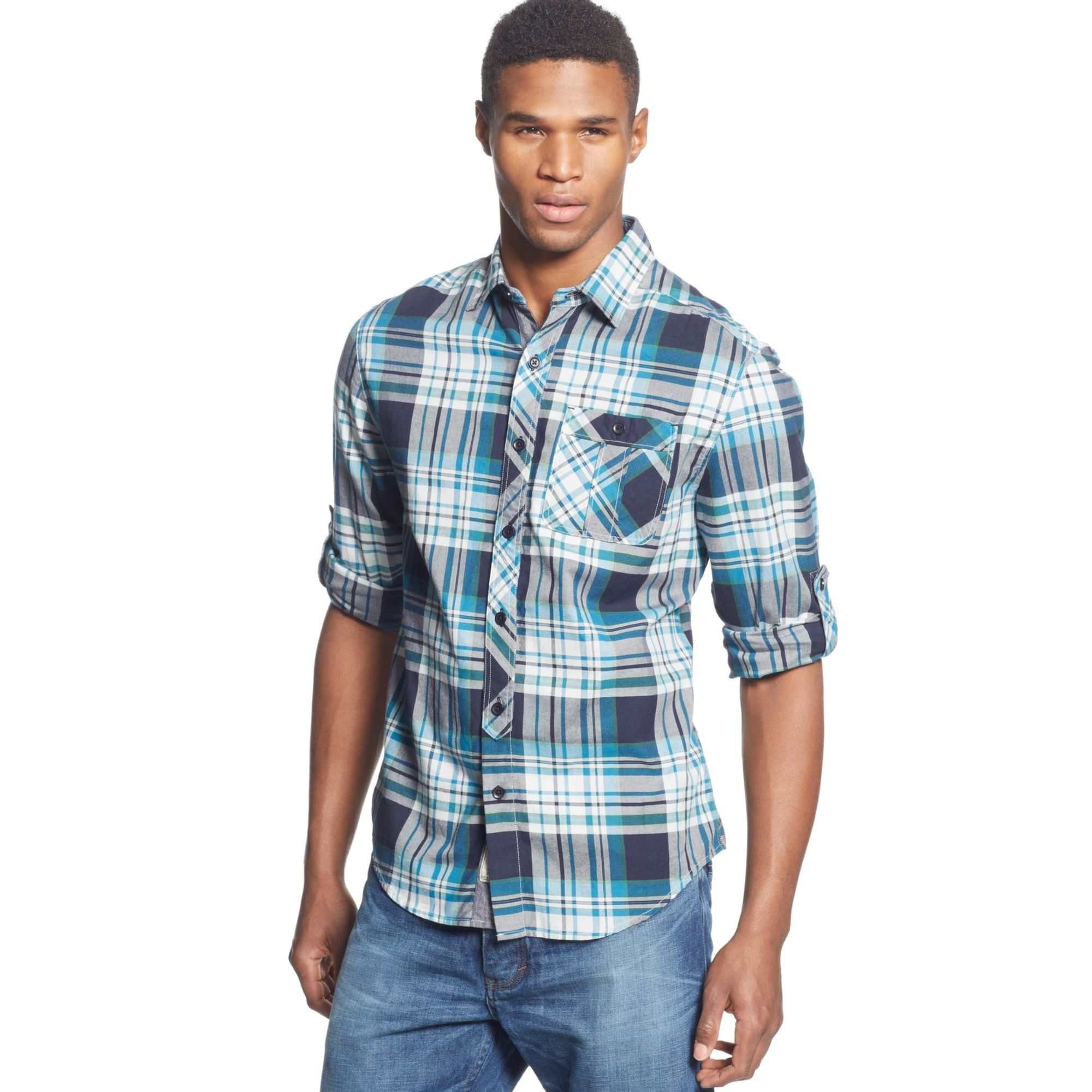 Lyst - Sean John Big Tall Long Sleeve Open Twill Plaid Shirt in Blue ...