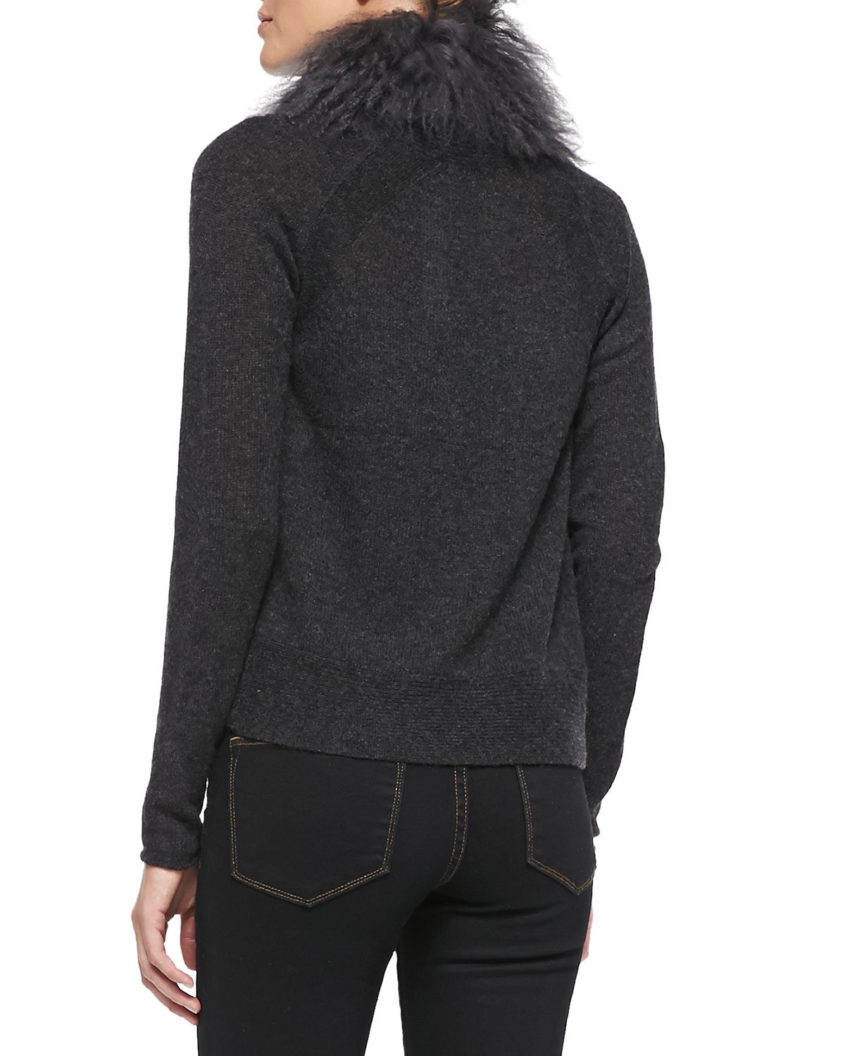 Elie tahari Lana Faux-fur Cashmere Cardigan Sweater in Gray (CHARCOAL ...