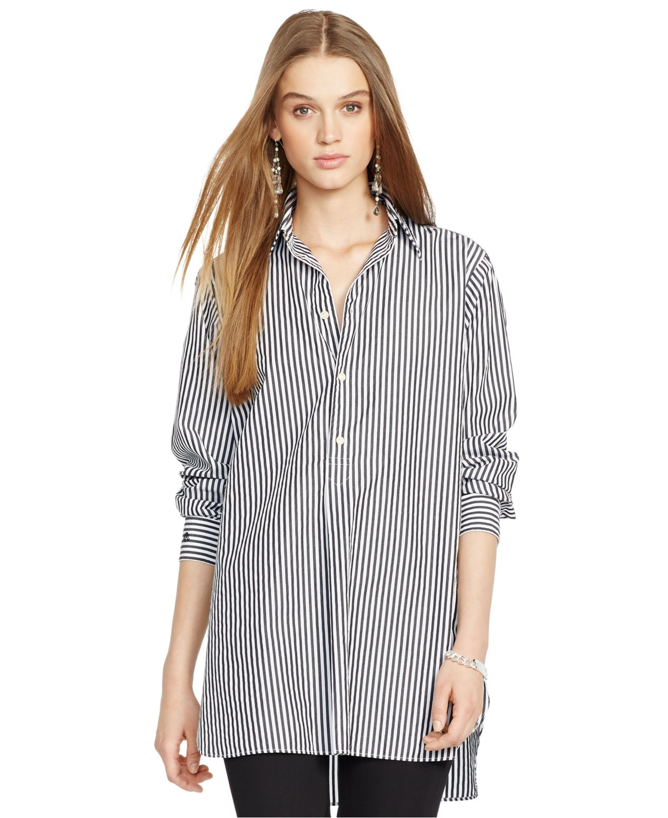 Lyst - Polo ralph lauren Long-Sleeve Striped Poplin Tunic in Gray