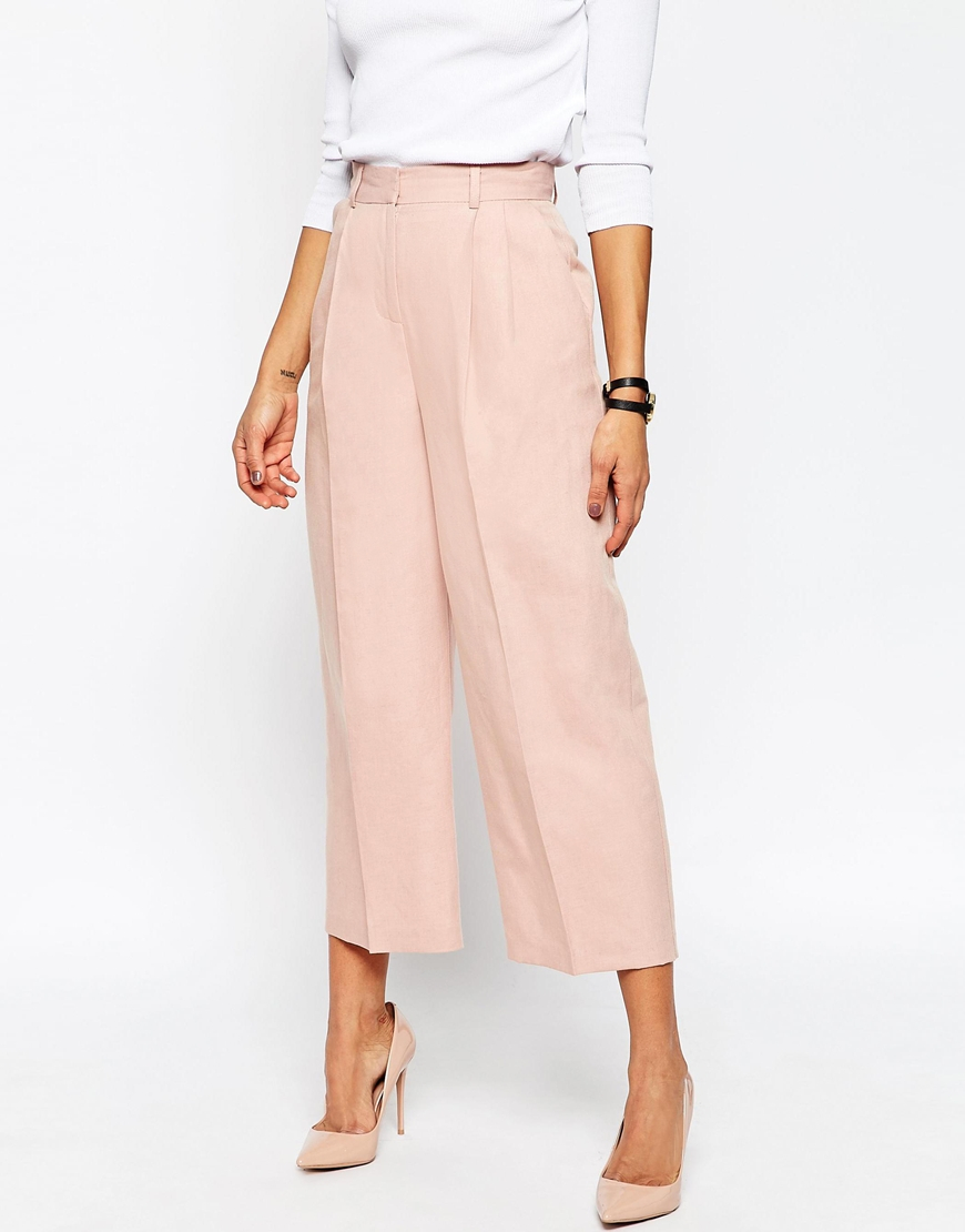Lyst - Asos Premium Linen Suit Culottes in Pink