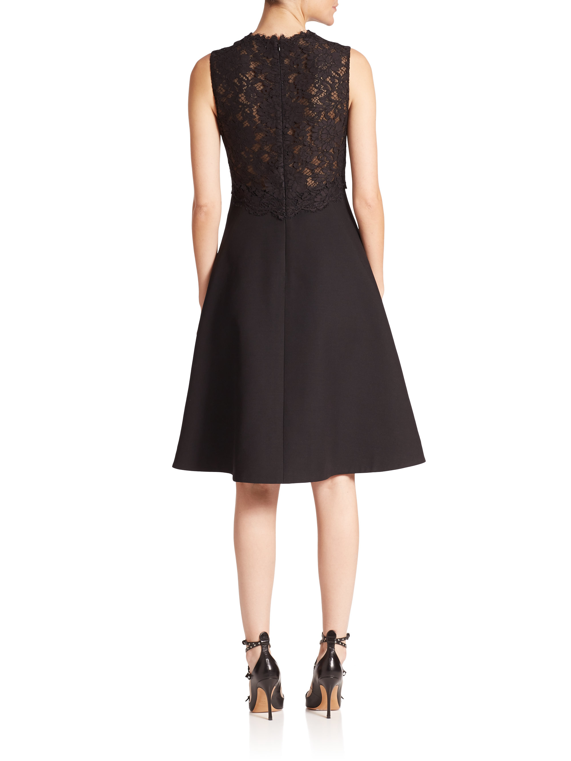Lyst - Valentino Lace & Crepe Dress in Black
