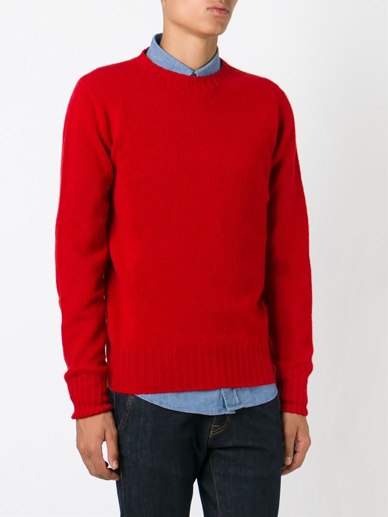 Lyst - Aspesi Crew Neck Sweater in Red for Men