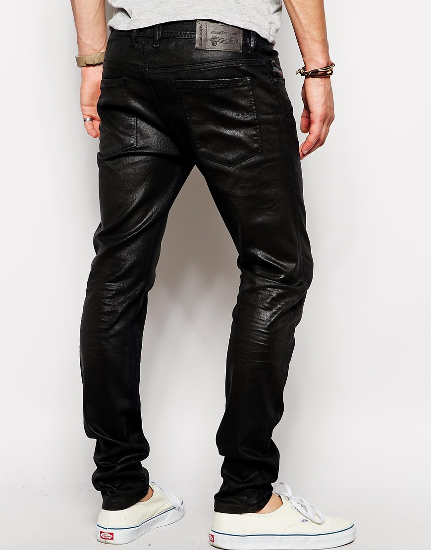 Lyst - Diesel Jeans Sleenker 608h Stretch Skinny Black Leather Look in ...