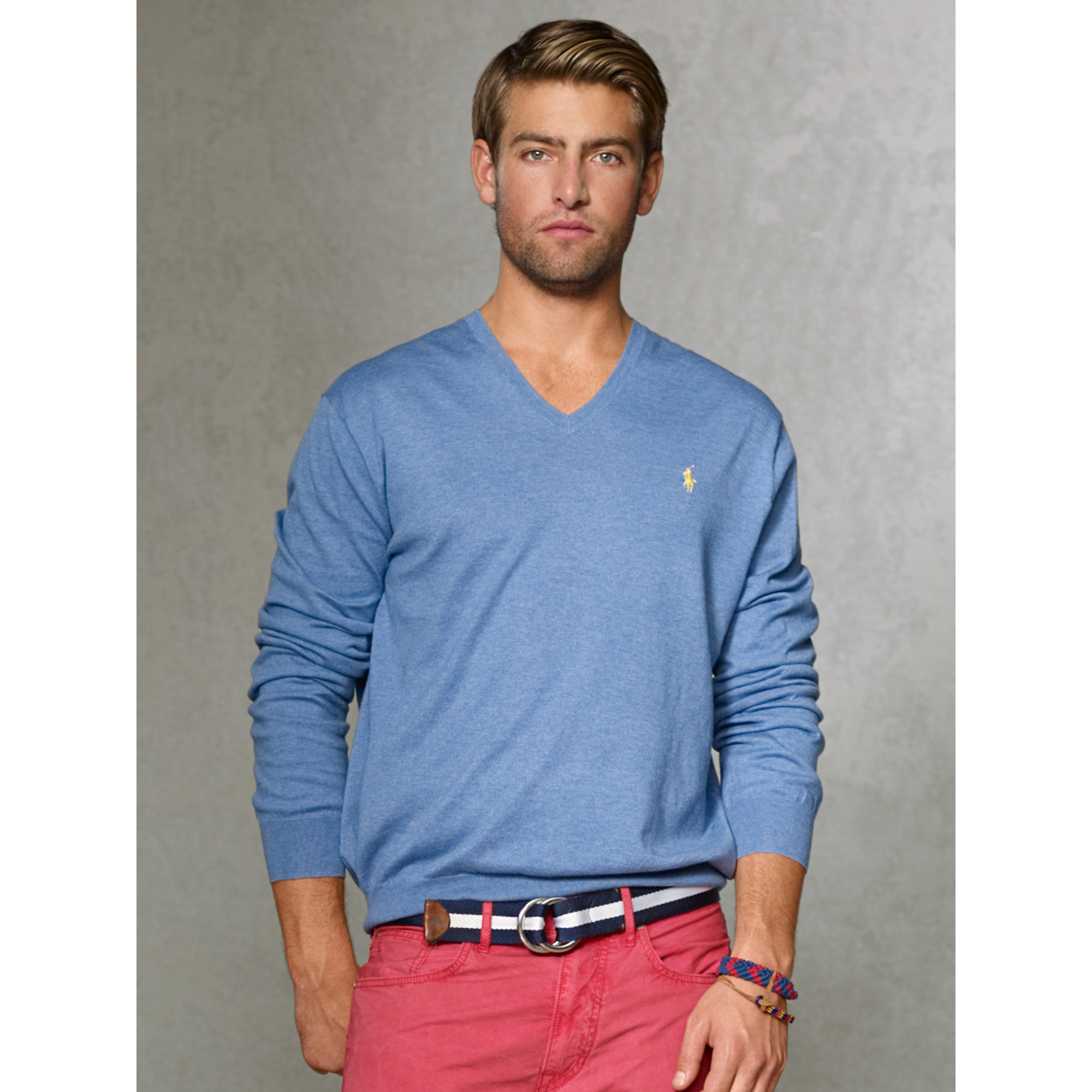 Lyst - Polo ralph lauren Pima Cotton V-Neck Sweater in Blue for Men