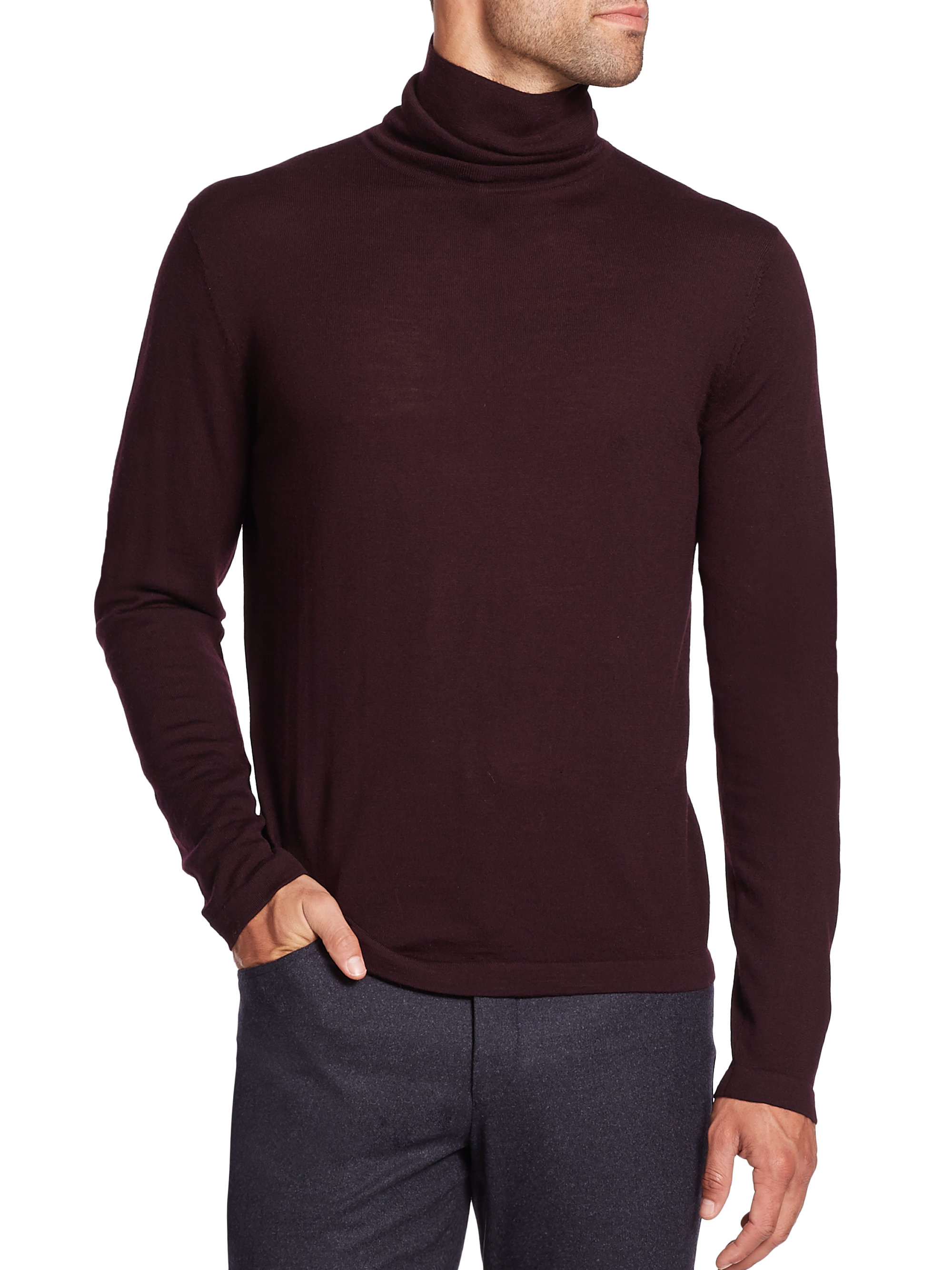 Saks fifth avenue collection Merino Wool Turtleneck Sweater in Purple ...