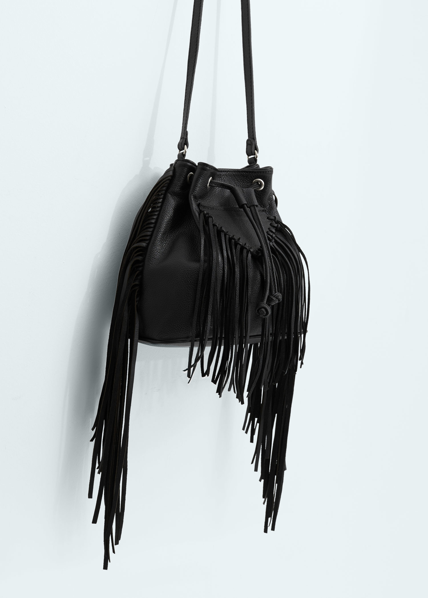 Lyst - Mango Fringe Leather Bag in Black