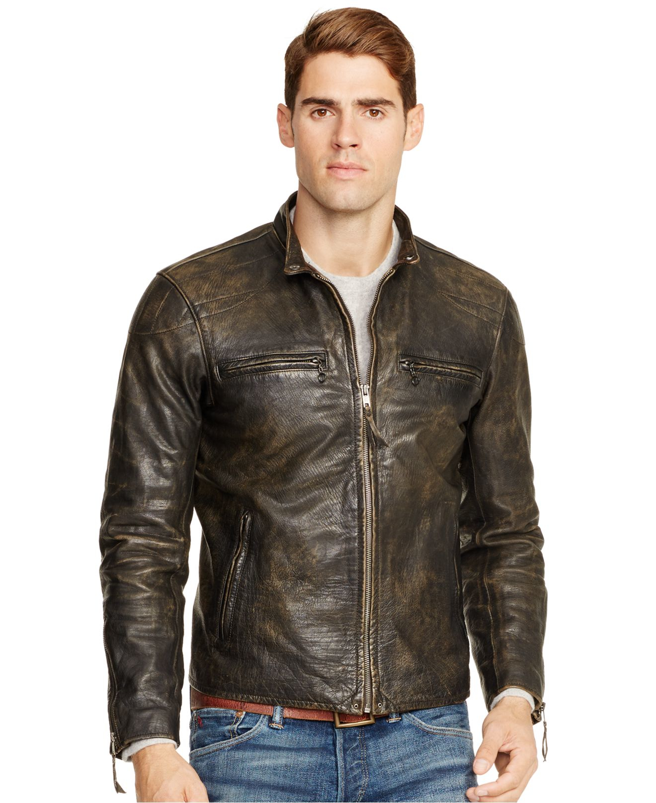 Lyst - Polo ralph lauren Distressed Leather Jacket in Brown for Men