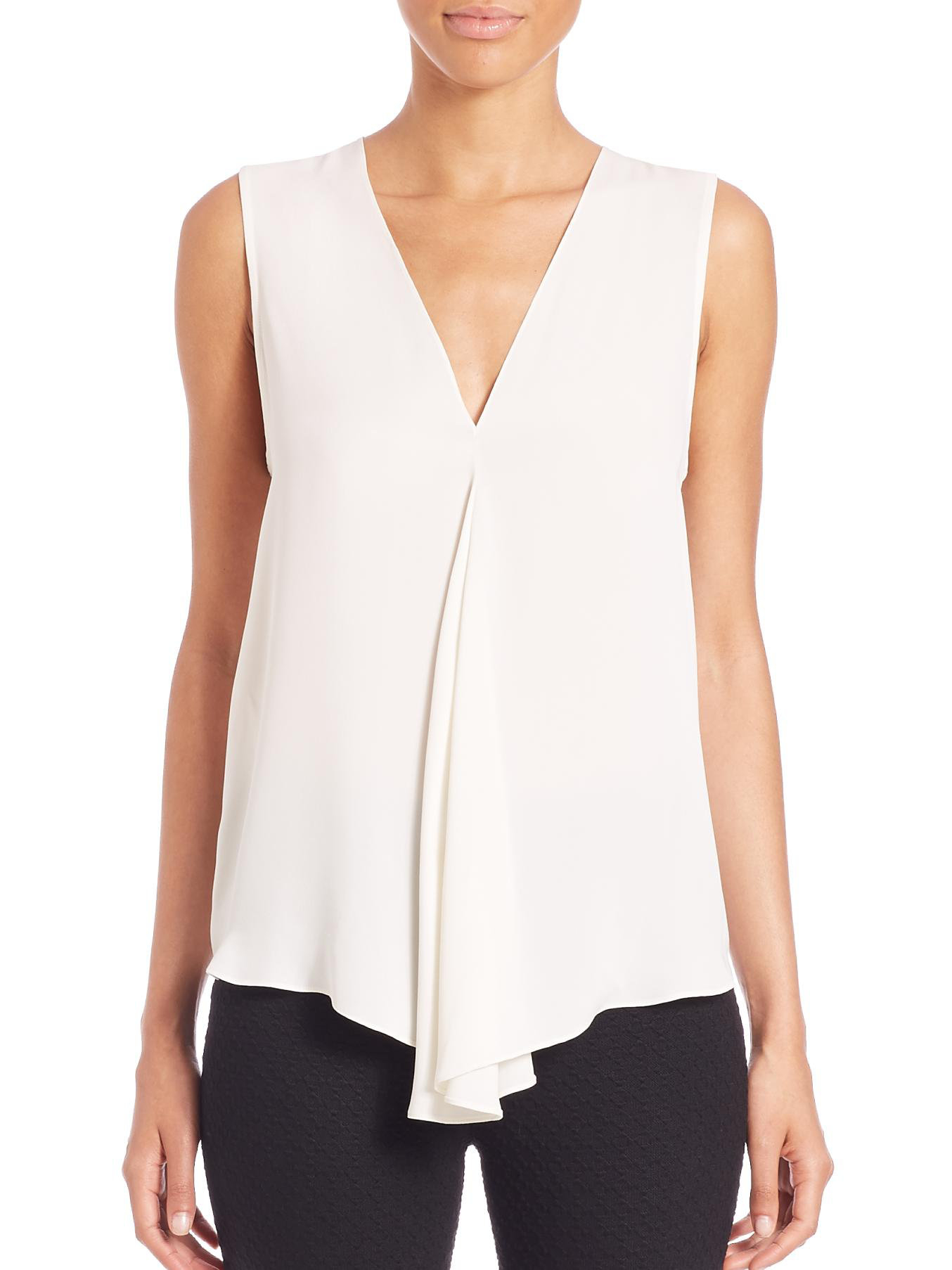 Theory Meighlan Silk V-neck Blouse in White (off white) | Lyst