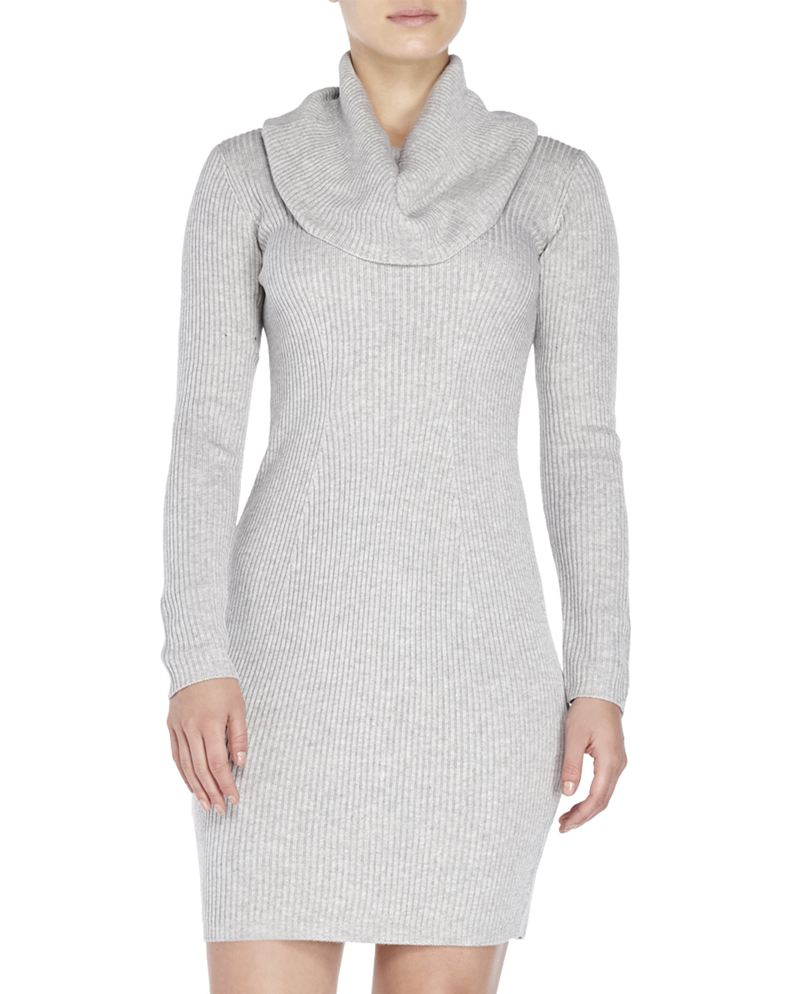 Lyst - Marc New York Cowl Neck Ribbed Sweater Dress in Metallic