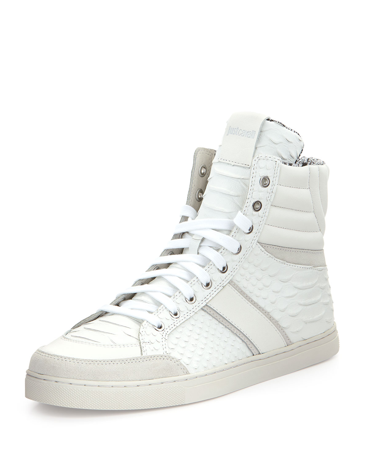 Just Cavalli Textured Pythonprint Leather Hightop Sneaker White in ...