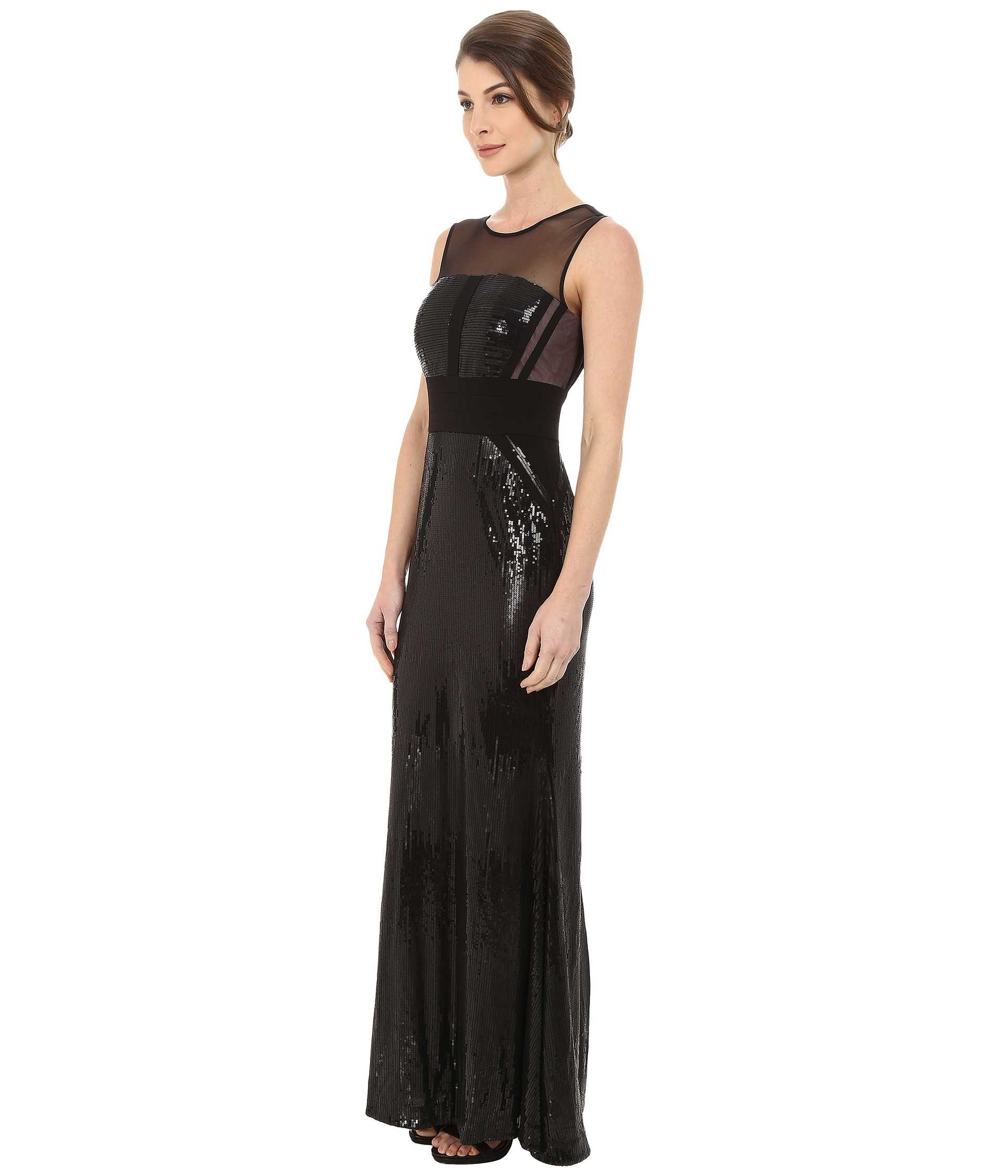 Lyst Calvin Klein Sequin Gown At Illusion Yoke In Black Gallery