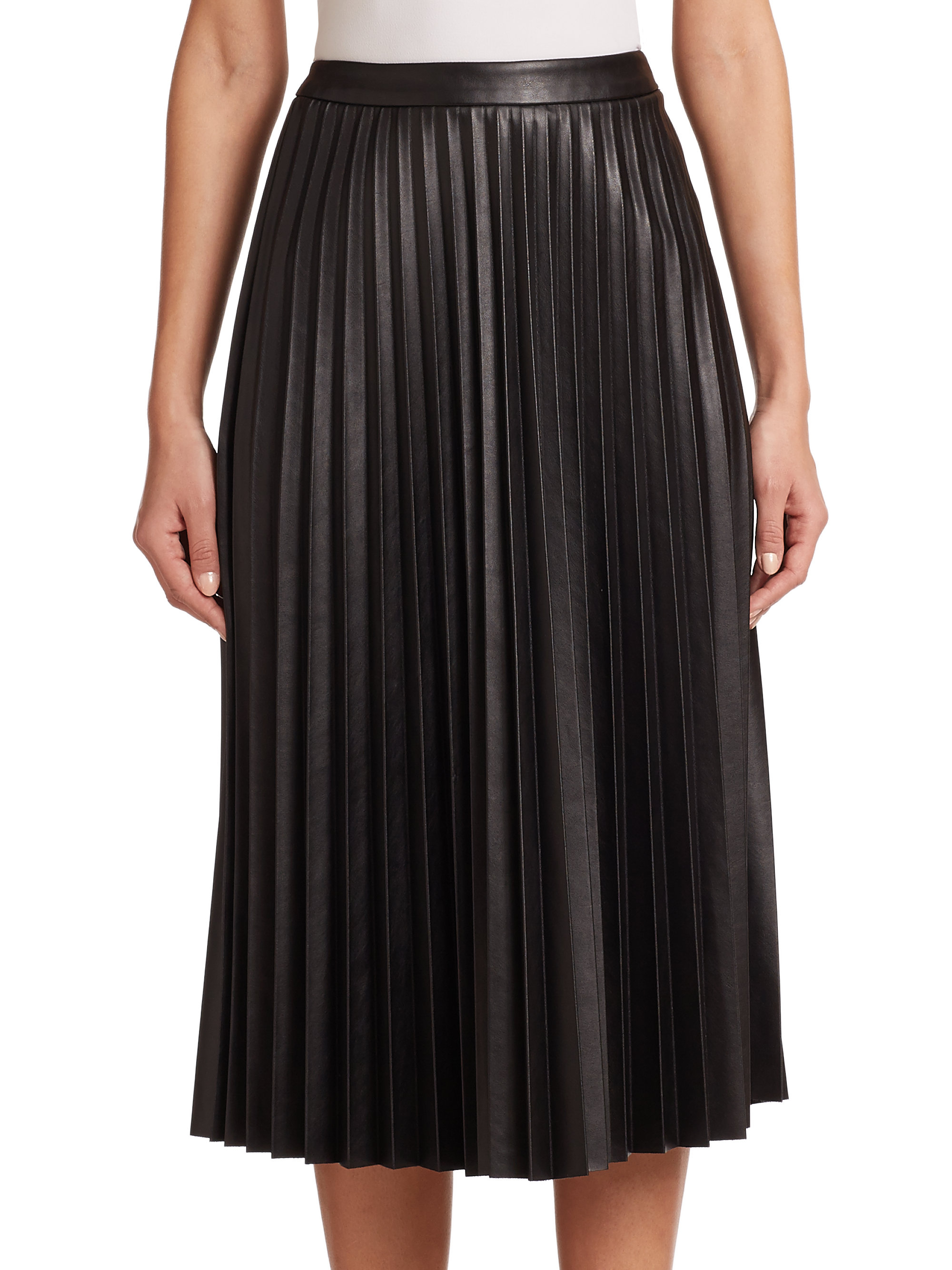 Nicholas Pleated Faux-leather Midi Skirt in Black | Lyst