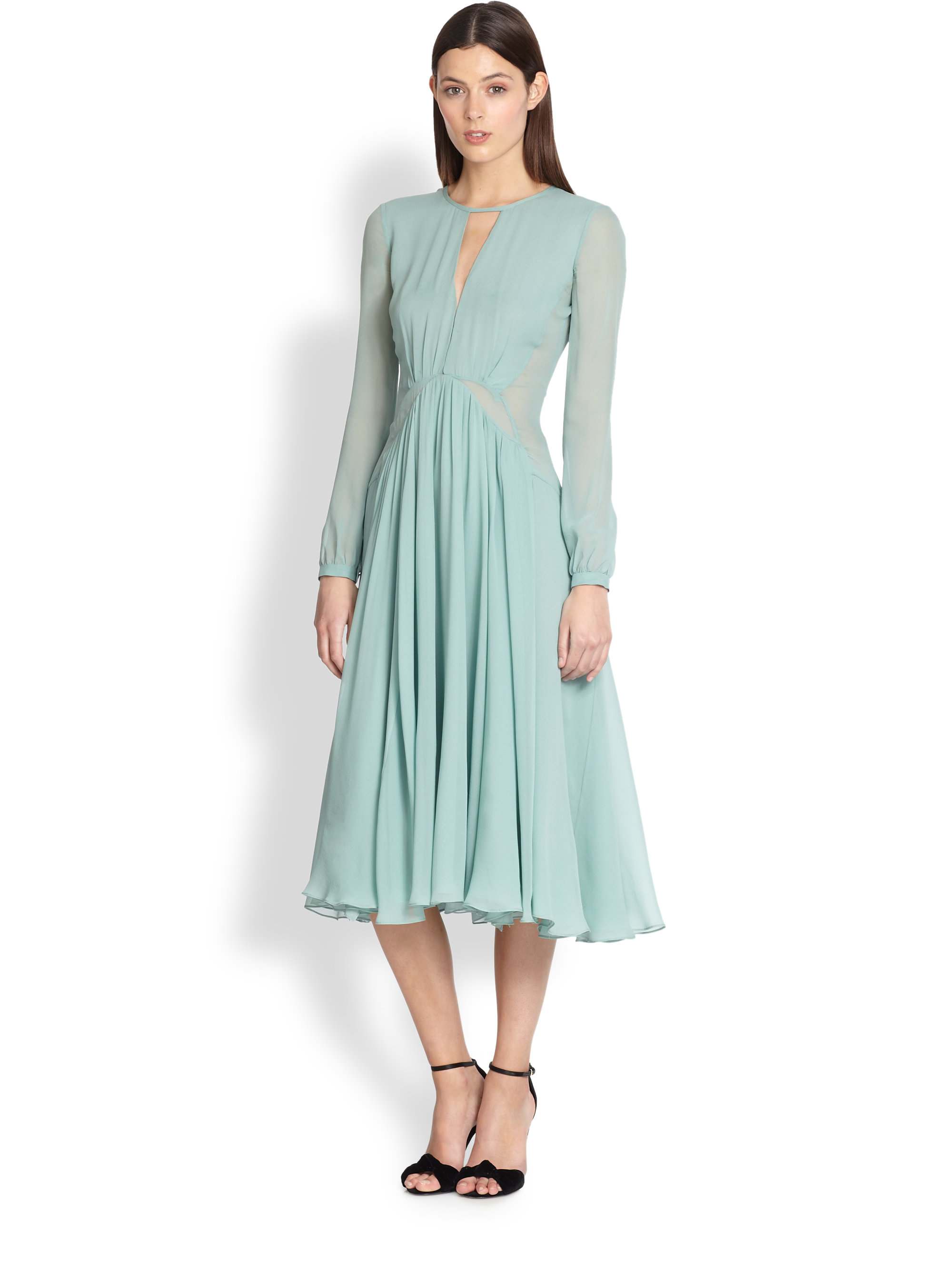 Lyst Burberry Prorsum Paneled Silk Dress in Blue